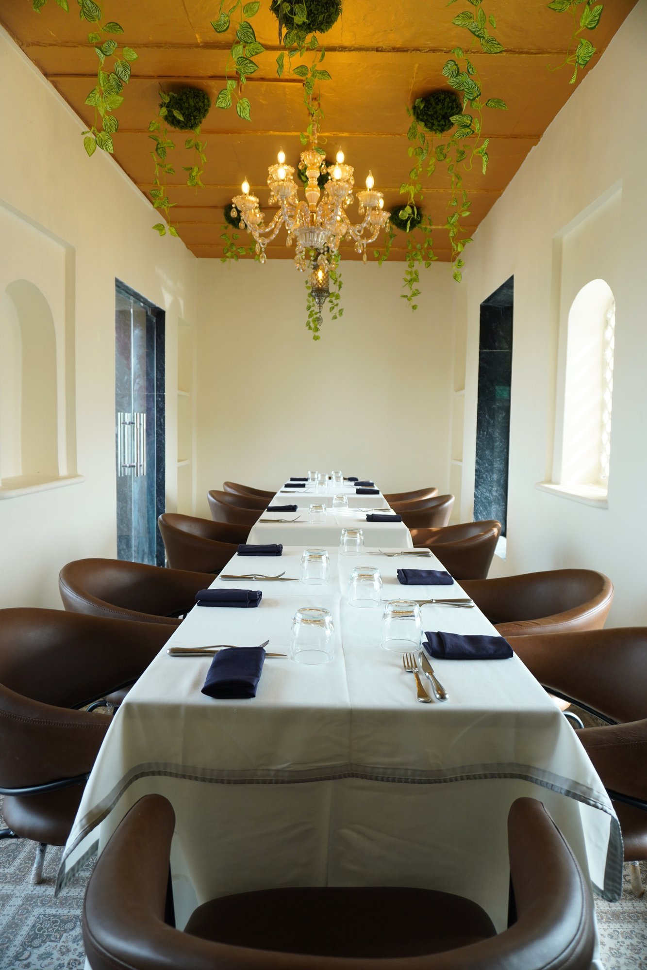 Private dining long table at Alora Delhi